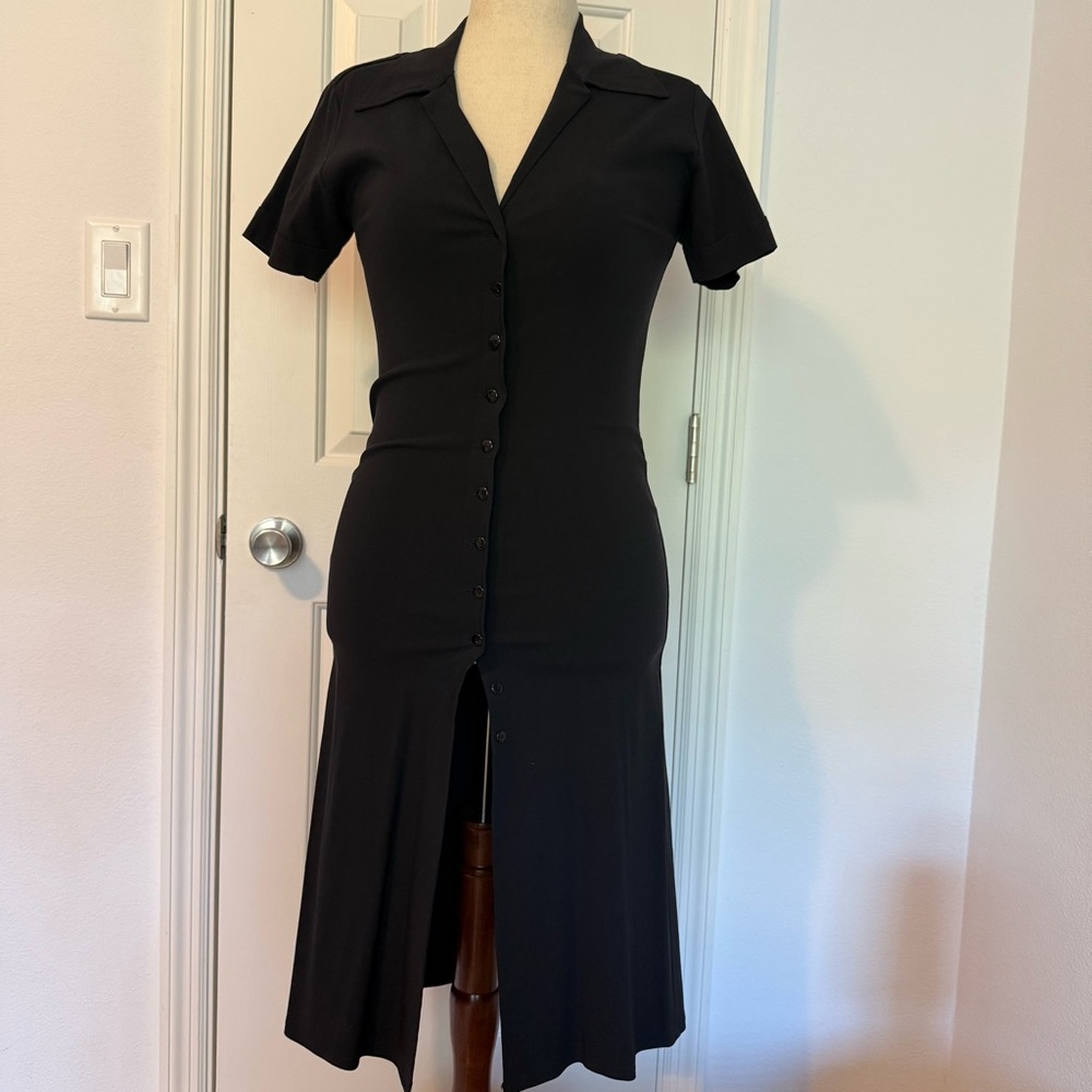 Elegant Midi Black Button-Down Dress